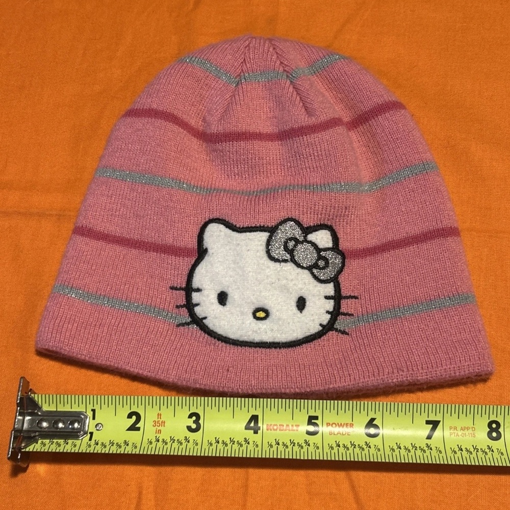 Hello Kitty Pink and Gray Striped Beanie Hat